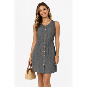 GRAMICCI 100% Organic Cotton Sleeveless Mini Dress Button Front Elastic Waist